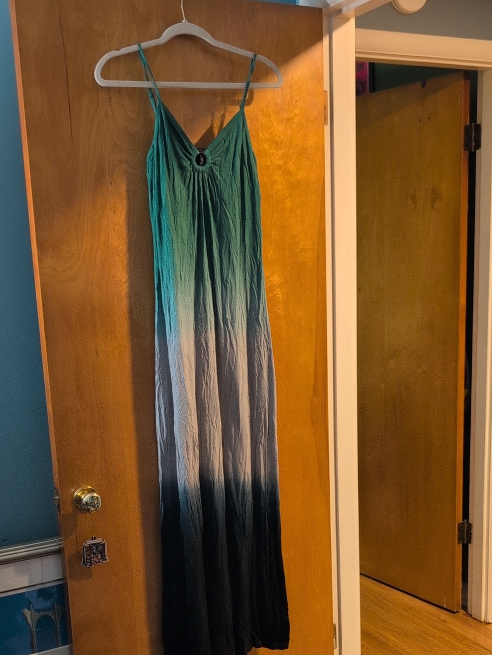 INC International Concepts Teal to Black Ombre Spaghetti Strap Maxi Dress